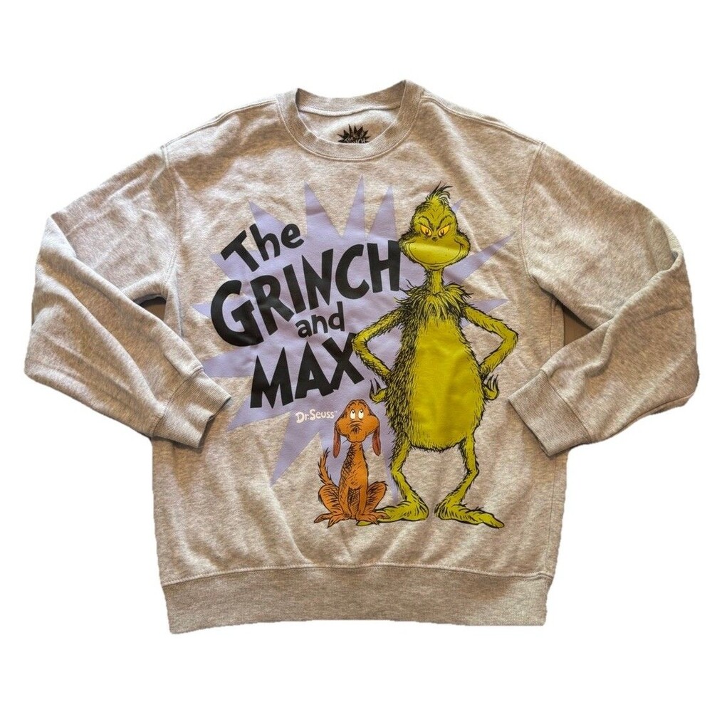 Dr Seuss The Grinch Max Sweatshirt Adult Small Gray Double Sided Crewneck
